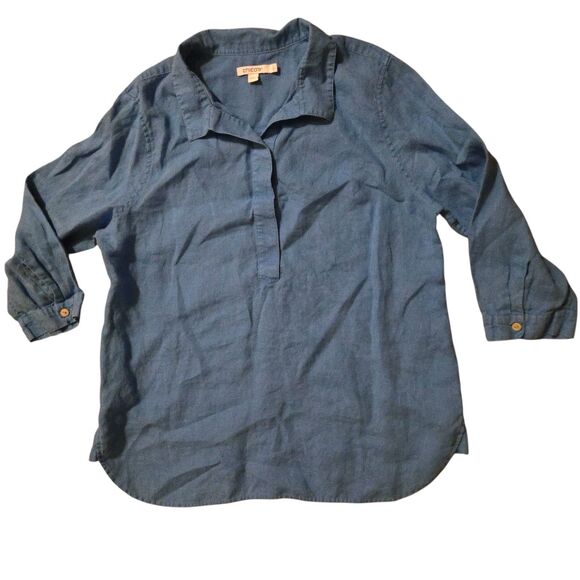 Chico's 100% Linen Tunic Size 1, US 8, Blue Beachy Coastal Boho Lagen Look - Picture 1 of 8